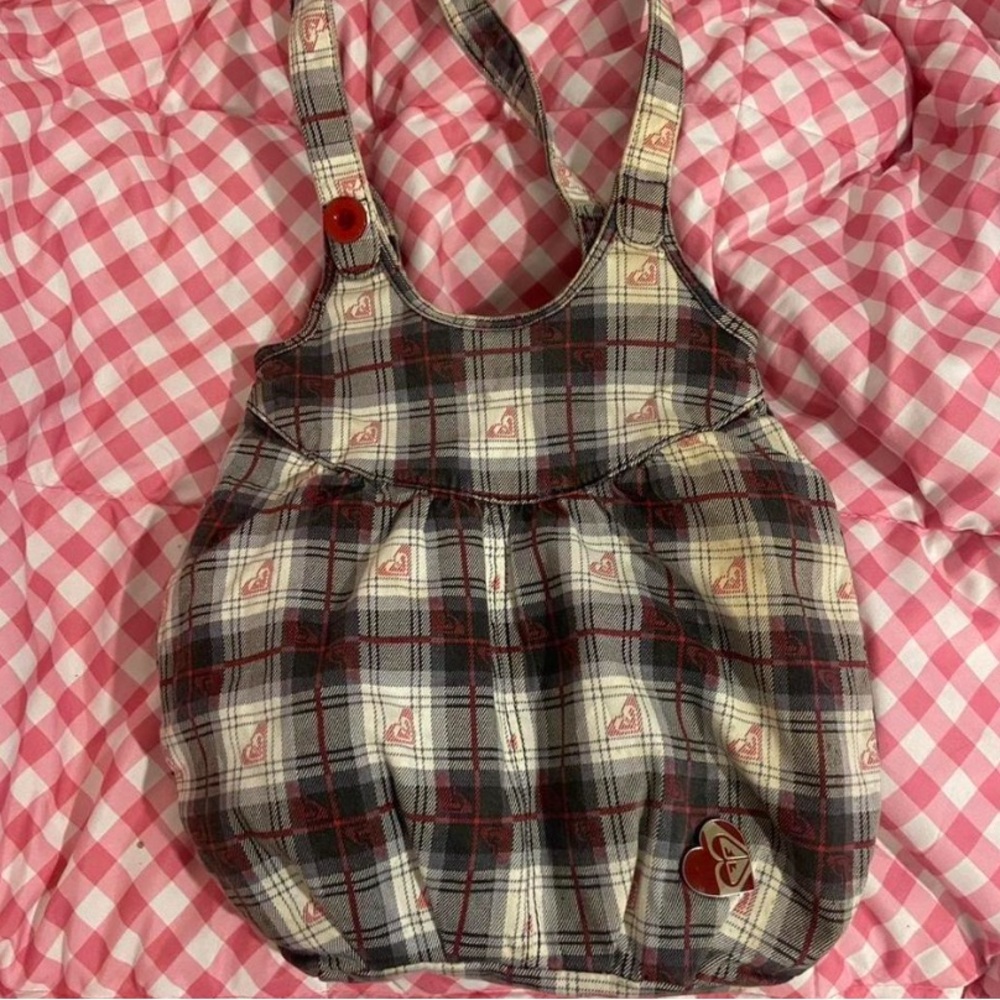 Roxy Checkered Tote Bag - Red and Gray